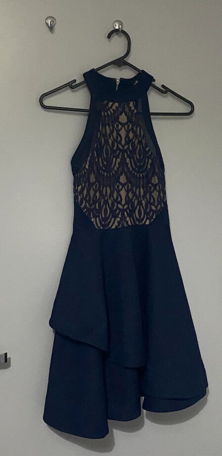 hyacinth house cornflower blue and navy crochet cooper mini dress Floral Samson hang to dry About Formal_Fashion Add Mirrior?:Yes Tulum Chic Short Dresses