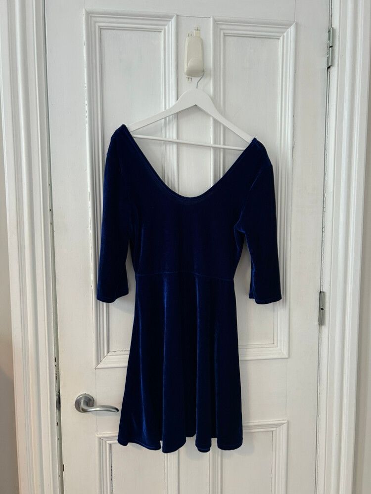 Vintage Glassons Blue Velvet Dress