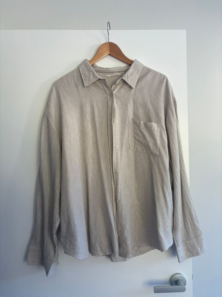 Glassons Beige Button Up Linen Blend Shirt