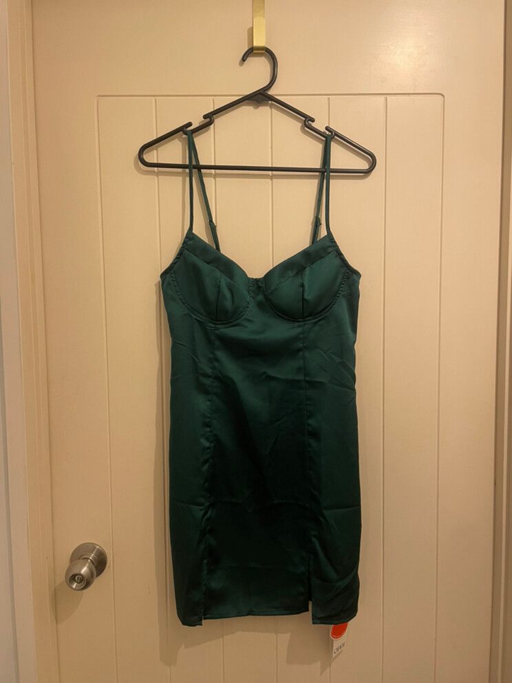 Cider - Cider Green Satin Dress on Designer Wardrobe