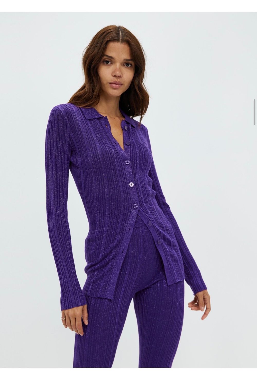 Aere Purple Ribbed Matching Set