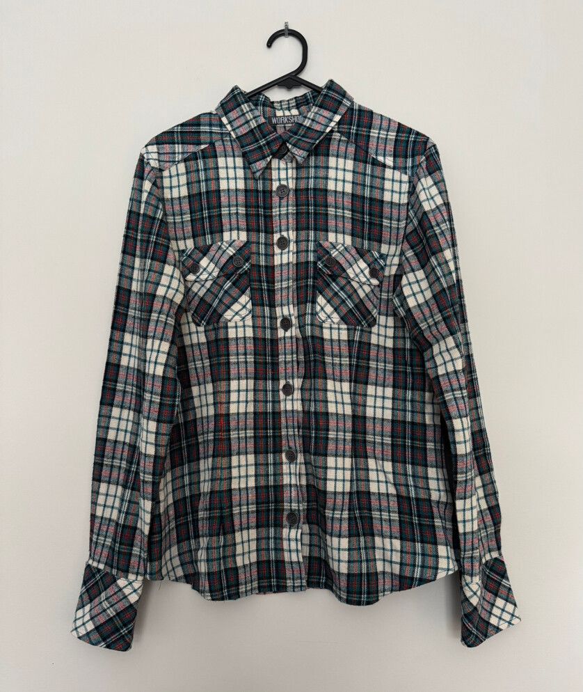 Workshop turquoise plaid shirt size L