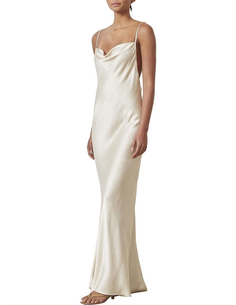 bec and bridge champagne silk dress BEC & BRIDGE Kara Champagne Cut-Out Satin Maxi Dress