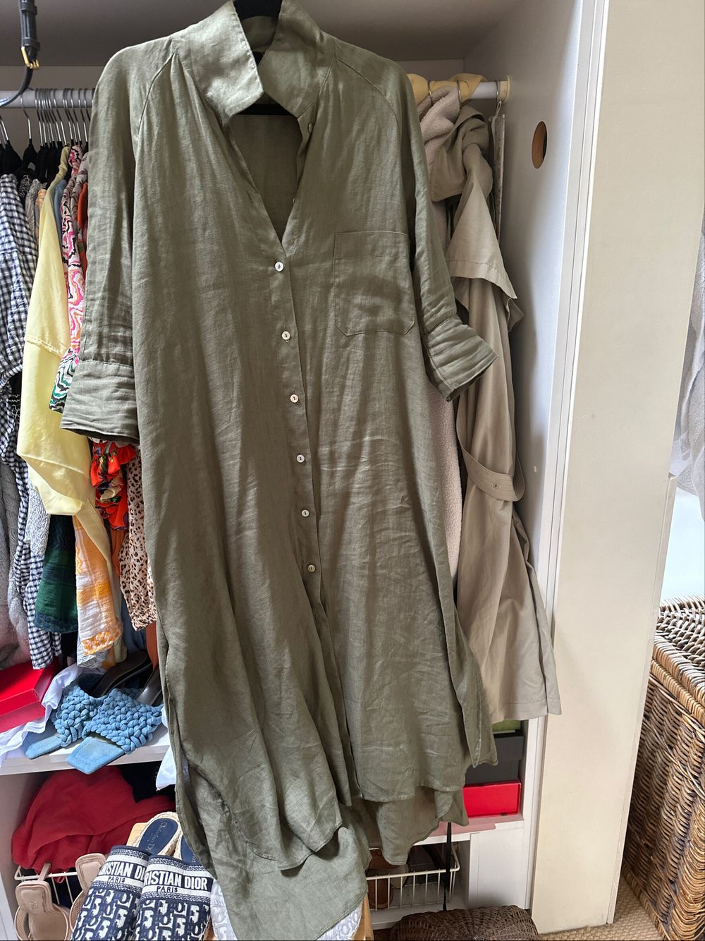 chinese dress ladies Early 00s Zara Woman Linen Button Down Maxi Beige Dress