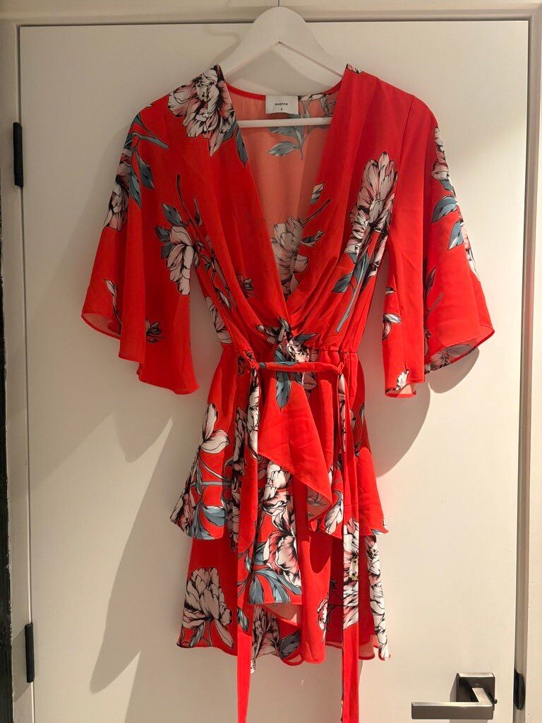 Sheike Coral Floral High-Low Wrap Dress Size 8