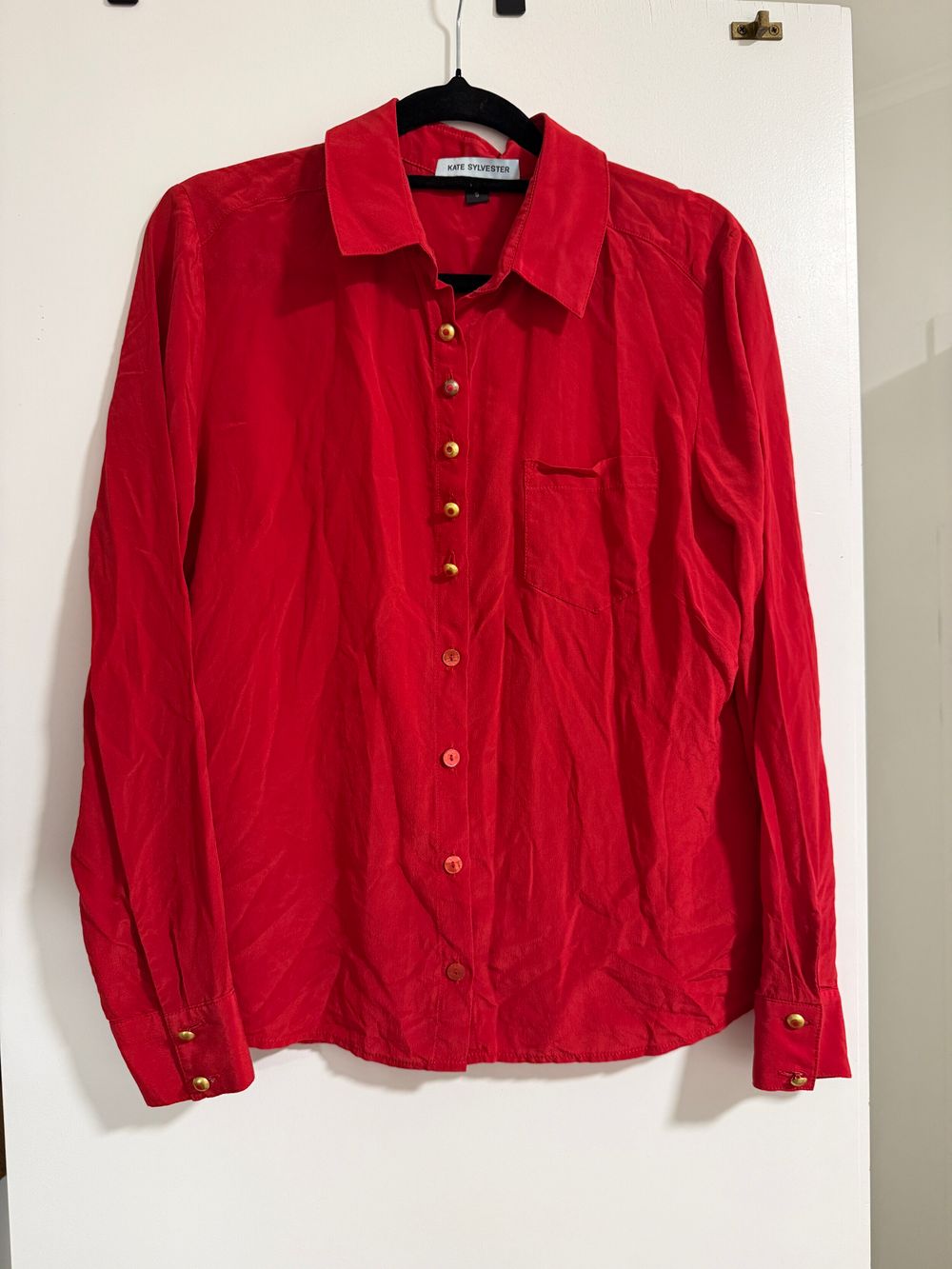 Kate Sylvester red silk shirt