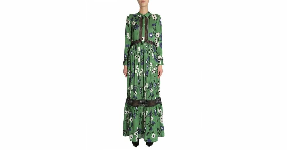 Self Portrait - Long sleeve green floral dress on Designer Wardrobe Self Portrait - Long sleeve green floral dress on Designer Wardrobe