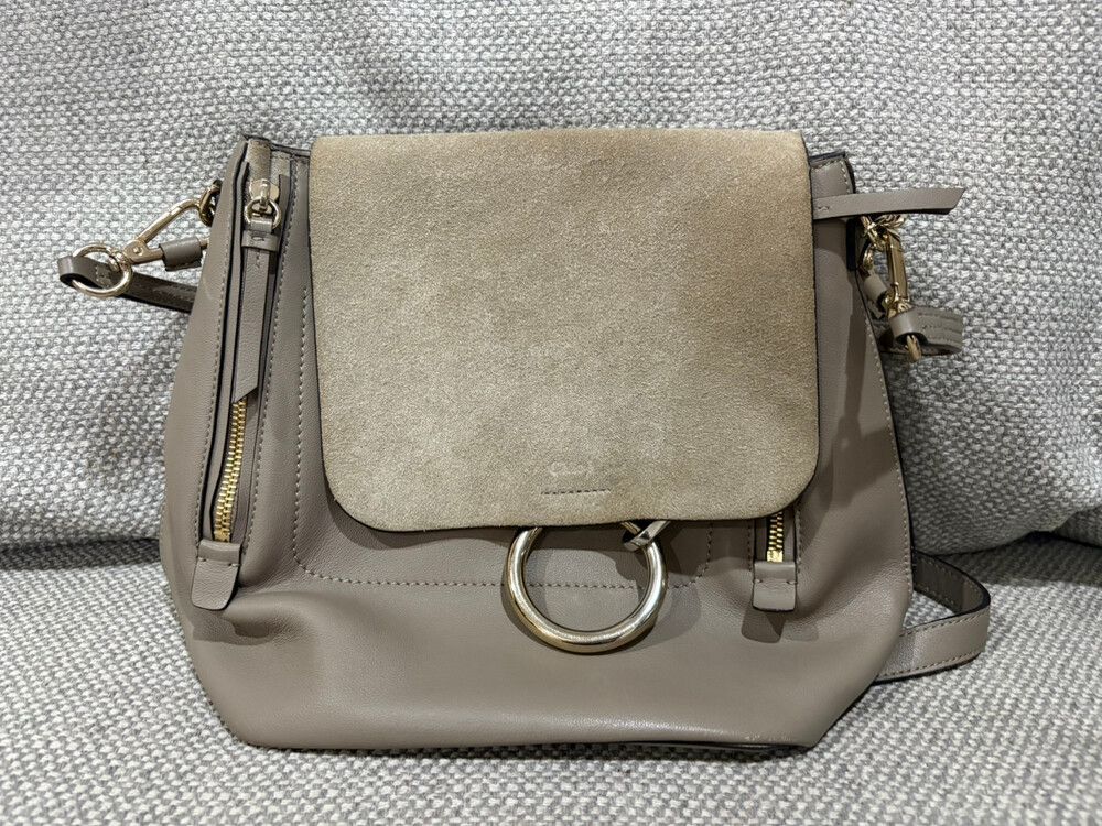 Chloé Faye Backpack – Taupe Leather & Suede