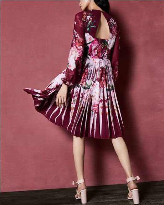Ted Baker London Esperan Serenity Contrast Pleat Dress — Sz 14 AU/UK