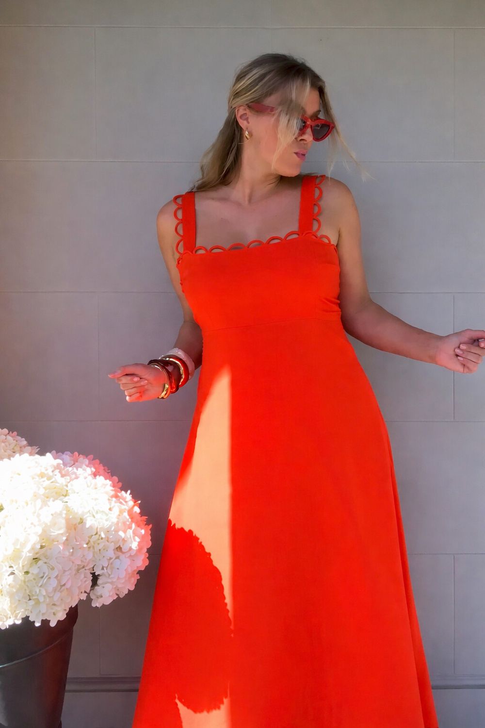 Mister Zimi Cotton Loop Trim Midi Dress Sz 14 AU/UK (10 US) — Orange