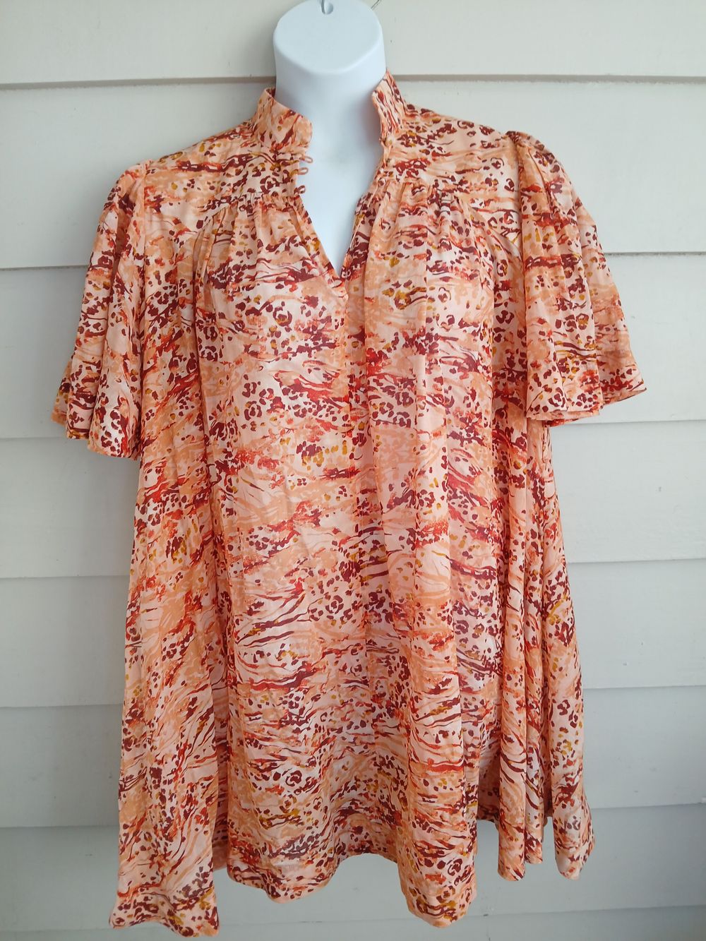 SABA Abstract Print Linen Blend Shift Dress | Peach Coral