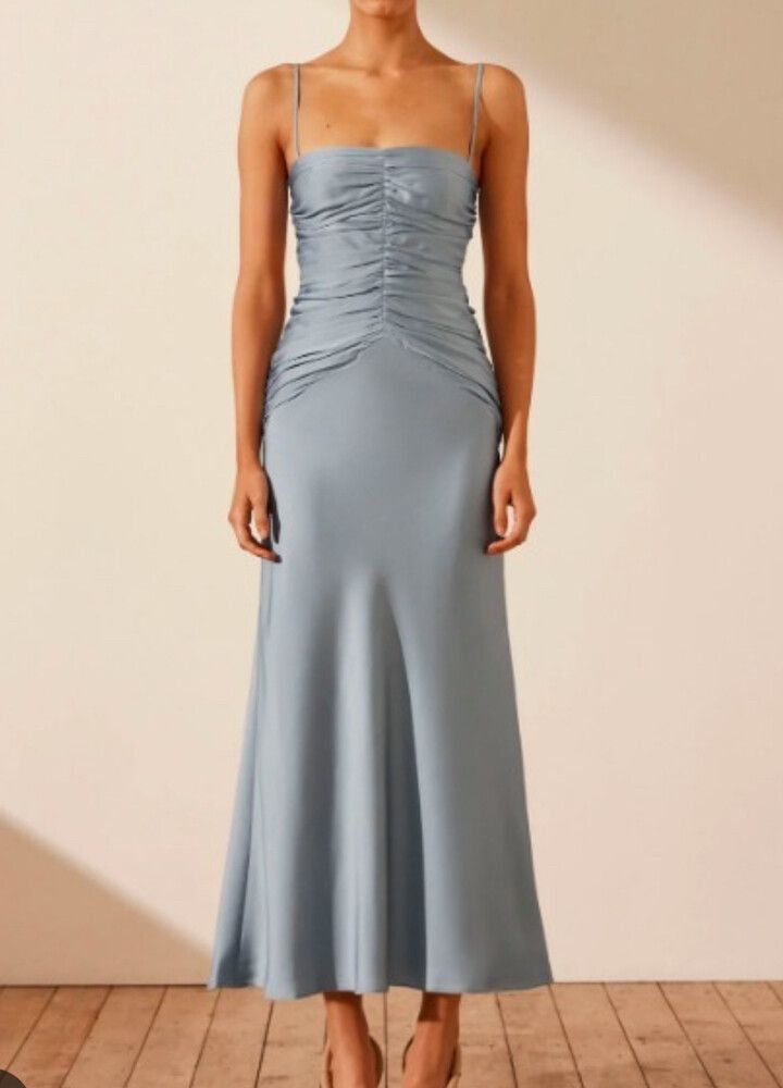 Shona Joy - Shona Joy Ruched Bodice Midi Dress Azure on Designer Wardrobe