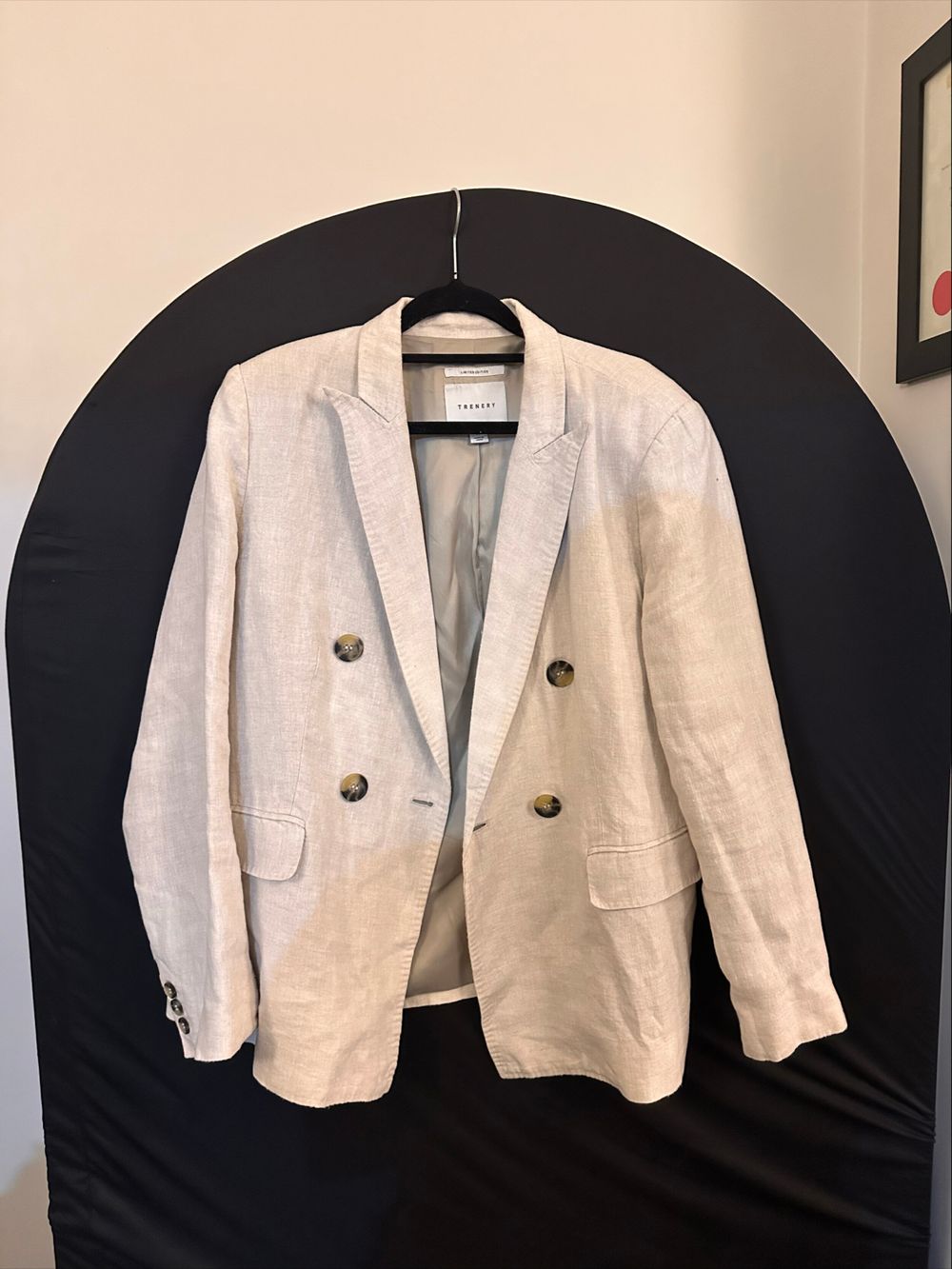 Trenery Beige Linen Double Breasted Blazer
