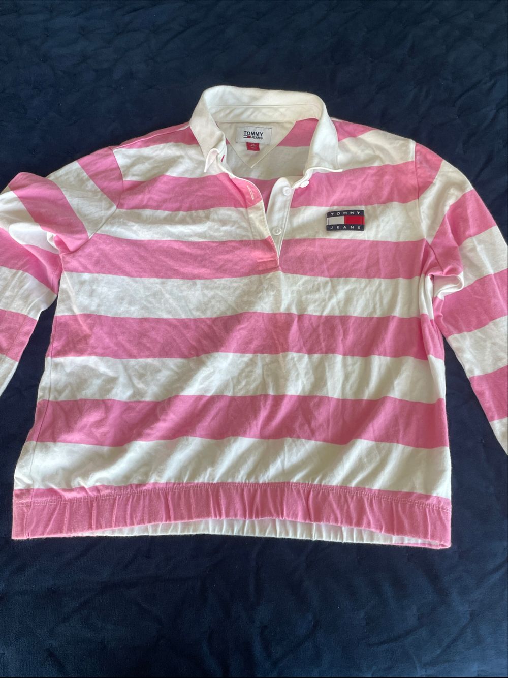 Tommy Jeans Pink and White Striped Rugby Shirt