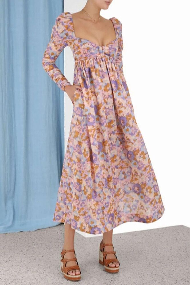 Zimmermann Violet Twist Floral Midi Dress