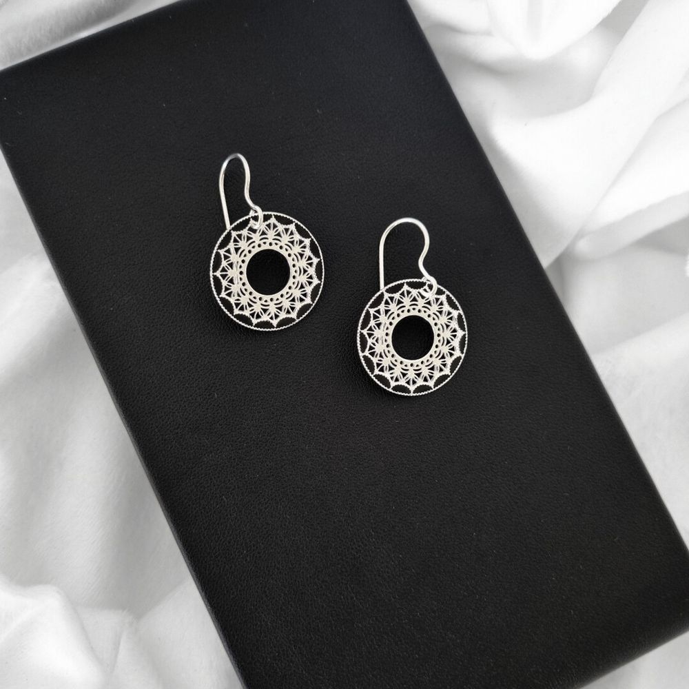 NEW Sterling Silver 925 Earrings | Filigree round w/black enamel