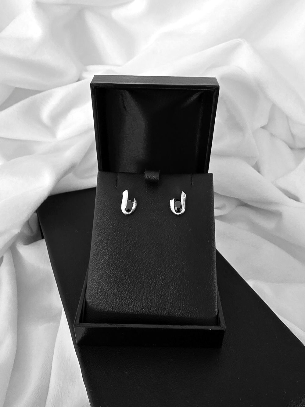 NEW Sterling Silver 925 Earrings | Black oval CZ