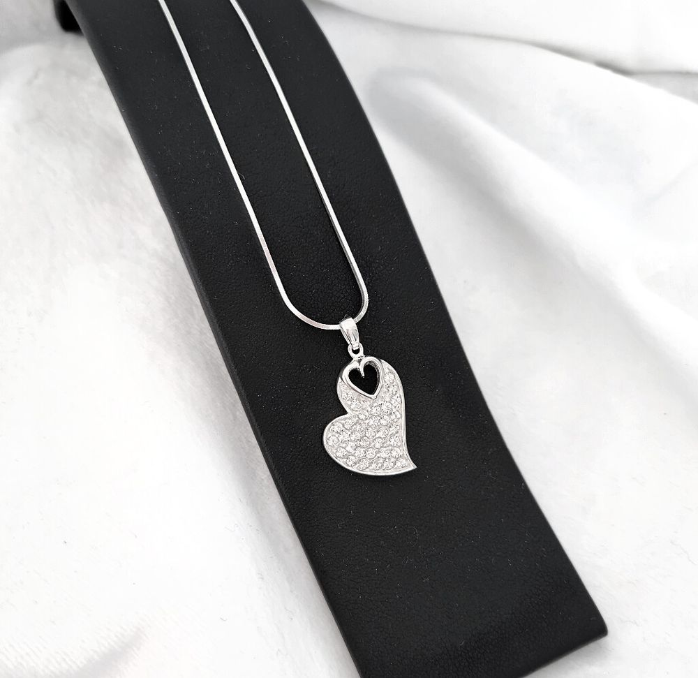 NEW Sterling Silver 925 Necklace | Heart cut-out/CZ