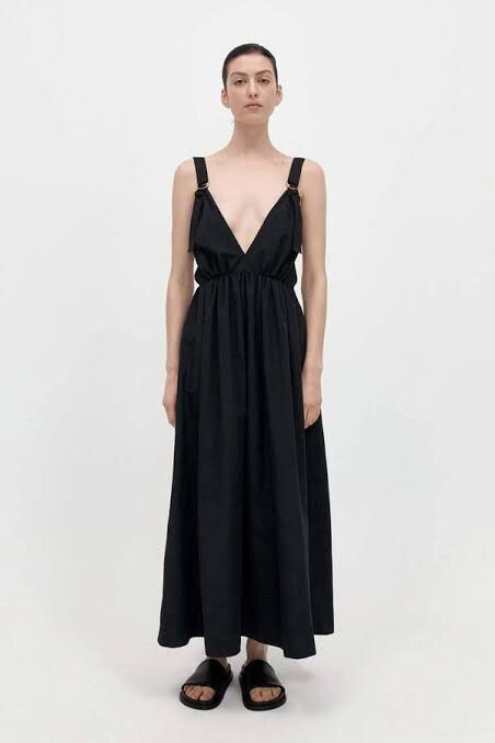 St Agni Black Plunge Sun Maxi Dress
