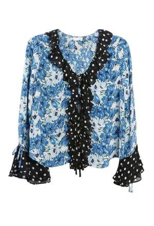 Rixo Fearne Floral and Polka Dot Silk Blouse
