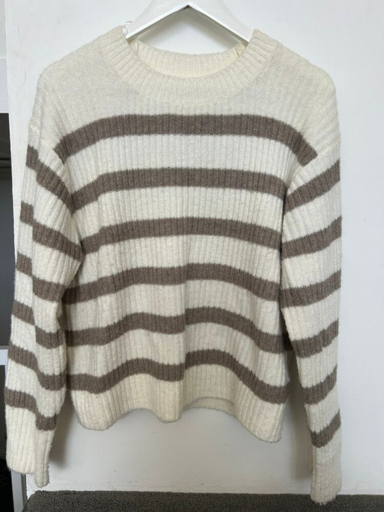 H&M Cream Brown Striped Jumper Size M