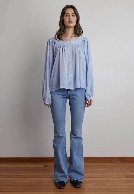 Mahsa Folk Blouse Mila Pinstripe