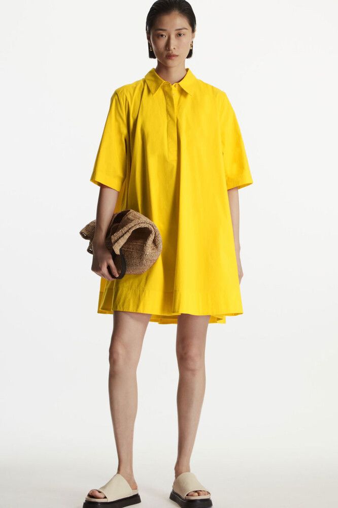 COS - COS Poplin A-Line Mini Shirt Dress Yellow on Designer Wardrobe COS - COS Poplin A-Line Mini Shirt Dress Yellow on Designer Wardrobe