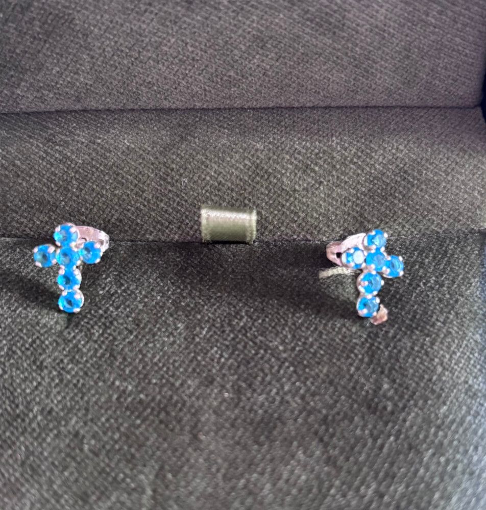 Blue topaz silver cross stud earrings