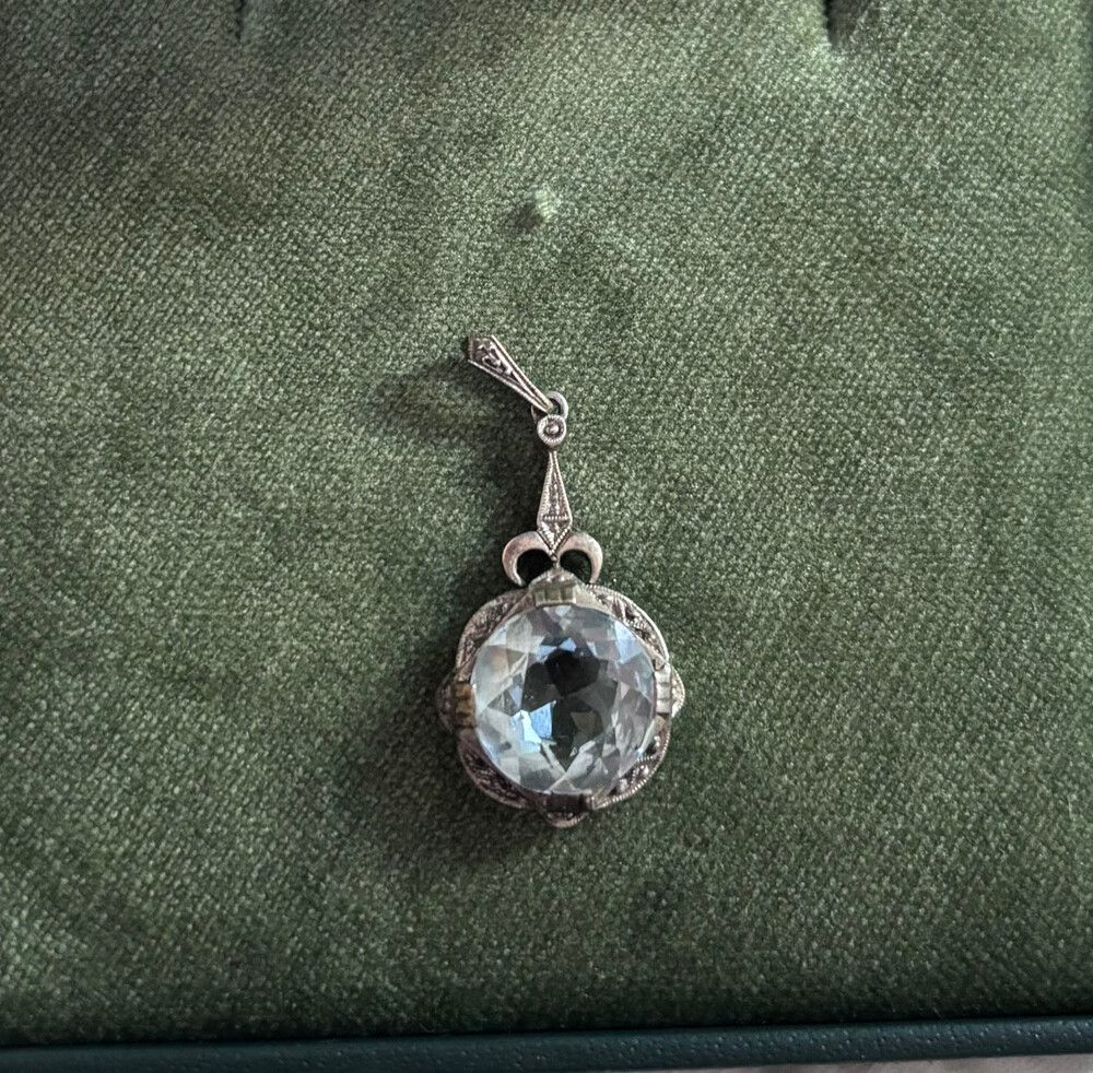Antique blue topaz and silver pendant