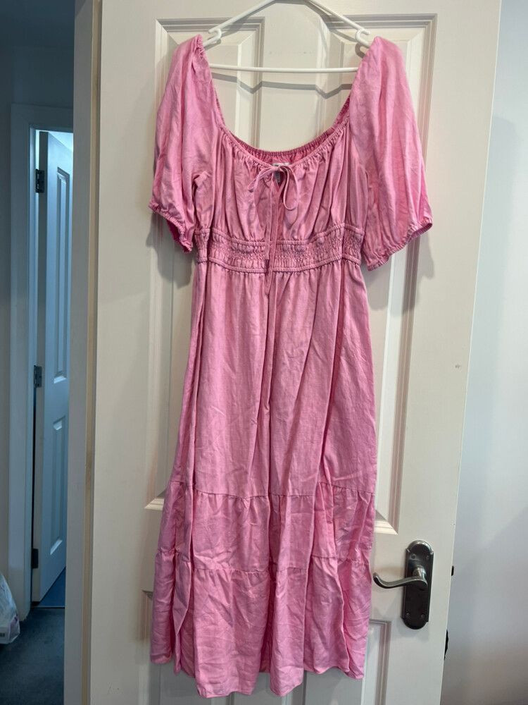 knee length dresses for ladies Puff-Sleeve Satin Maxi Dress Petal Pink / S
