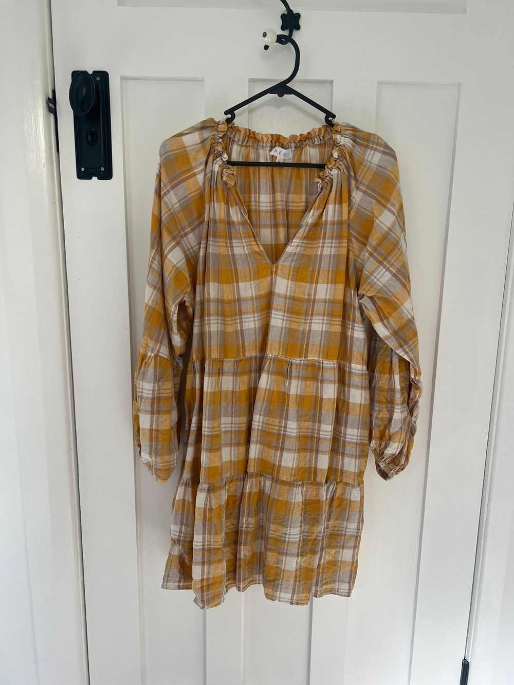 Aere Plaid Yellow Mini Dress