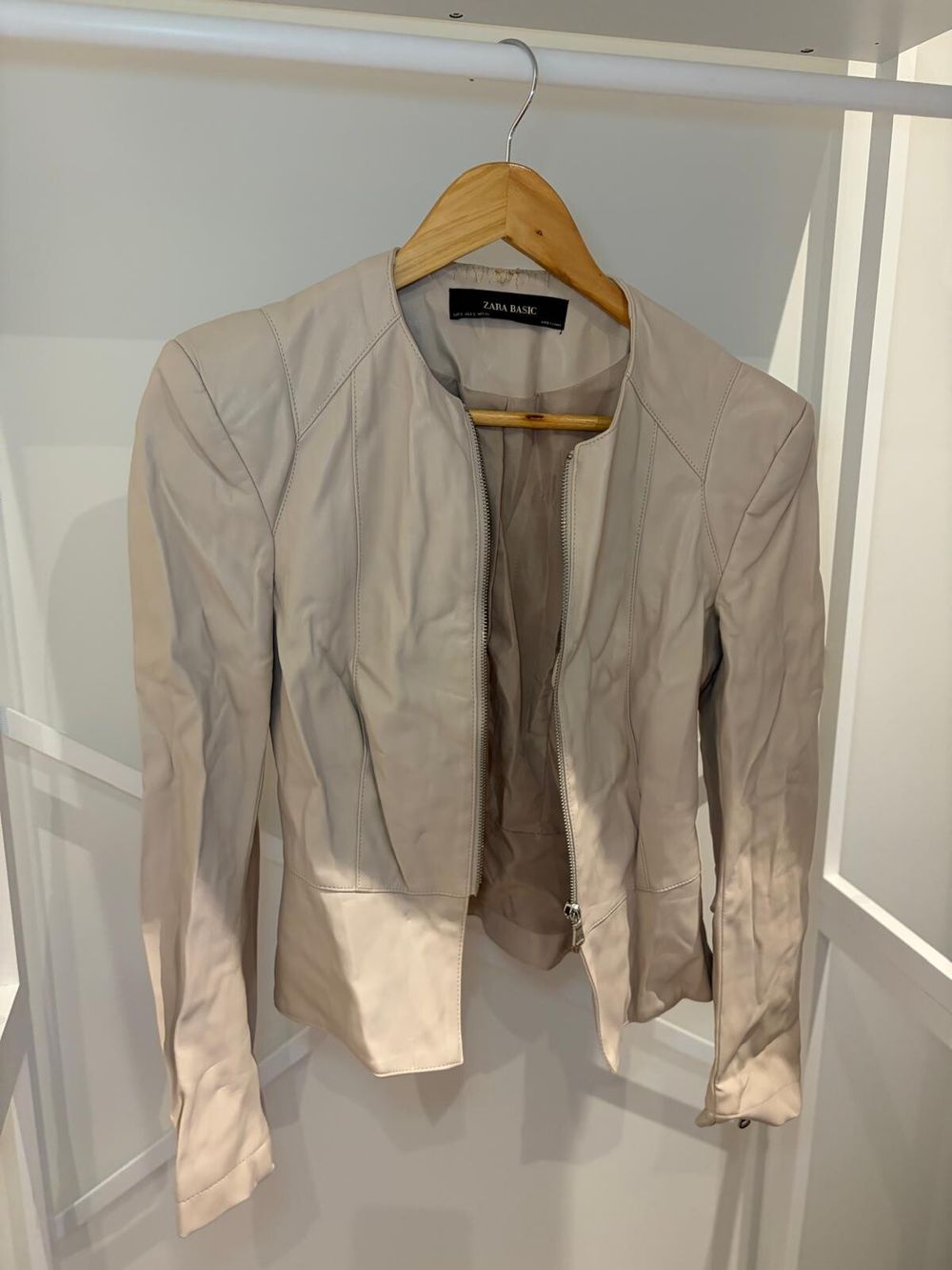 Zara Basic Beige Faux Leather Jacket | Size S
