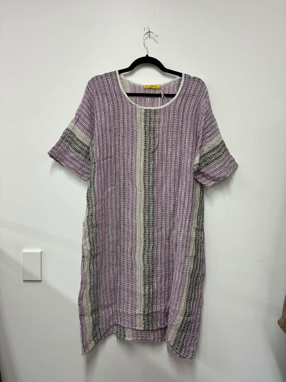 puro linen dress Puro Lino 100% Linen White Blue Midi shift dress Made in Italy Large V Bliss Marketplace