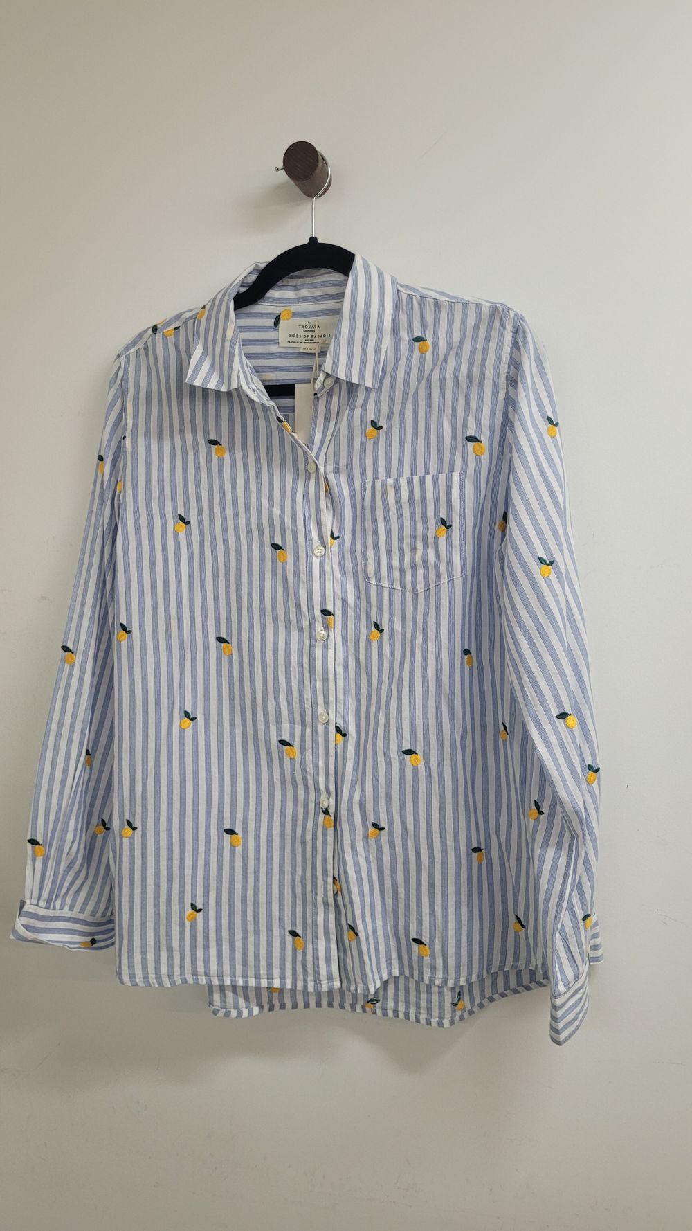Trovata Blue And White Striped Lemon Embroidered Shirt