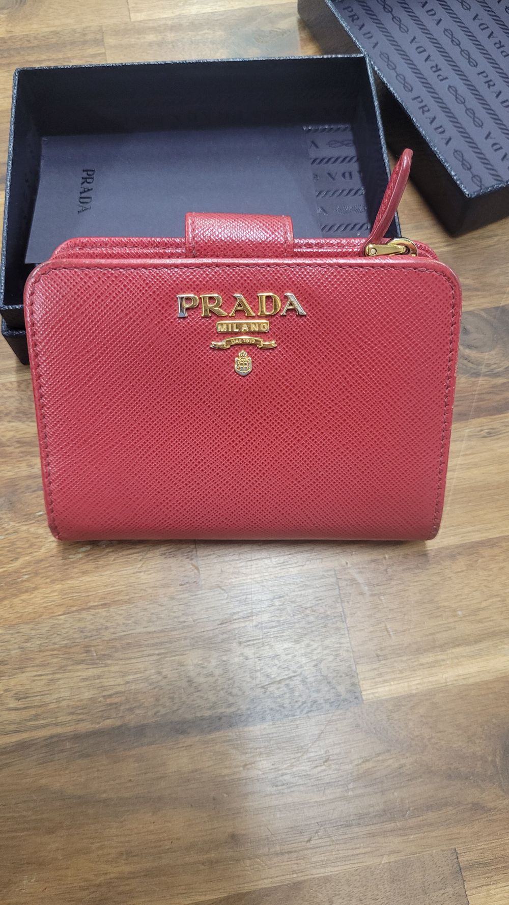 PRADA Red Saffiano Metal Wallet