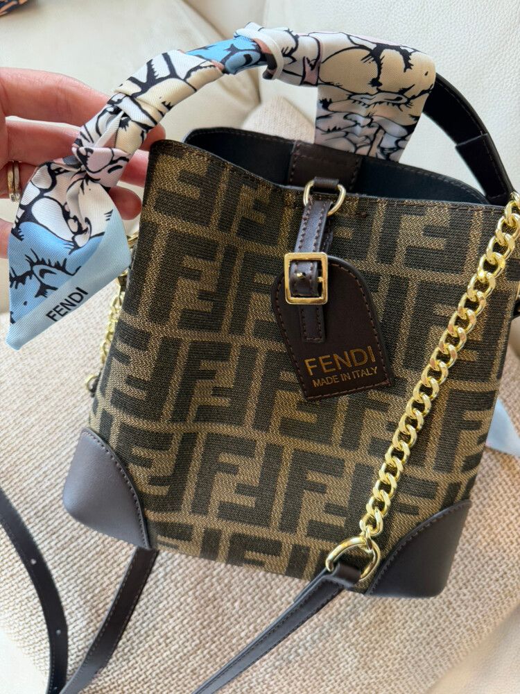 Fendi Mini Monogram Bucket Bag + Strap + Twilly