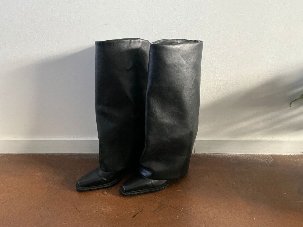 Black Vegan Leather Knee High Boots