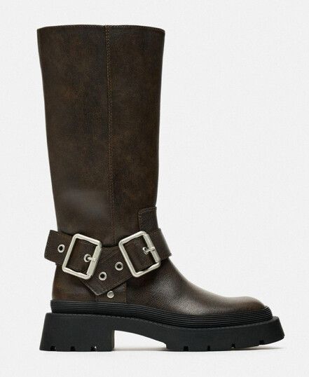 Zara Distressed Buckled Moto Boot