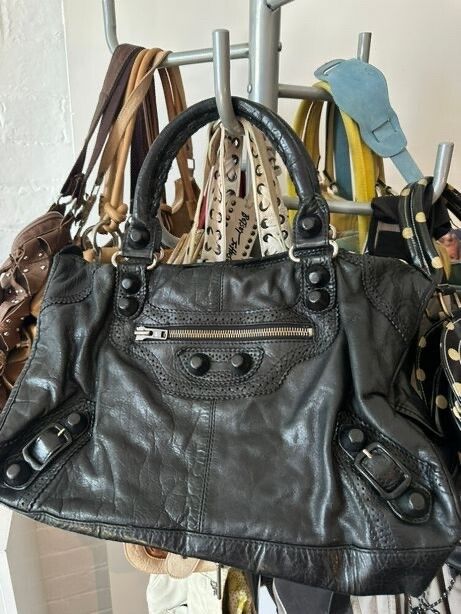 BALENCIAGA Canard Chevre Leather Giant Covered City Bag