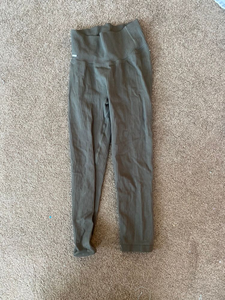 Aimn Olive Ribbed Leggings