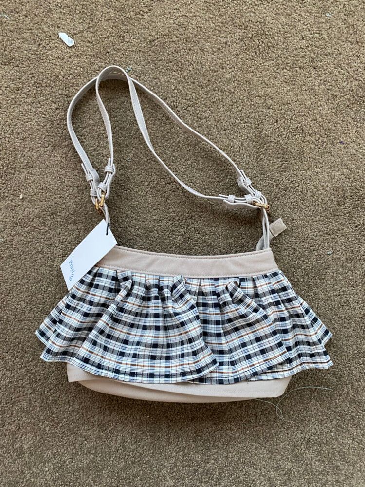 Praying Beige Plaid Ruffle Shoulder Bag
