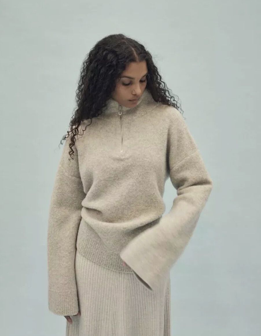 Friends with Frank Natural wool zip crew neck jumper size small