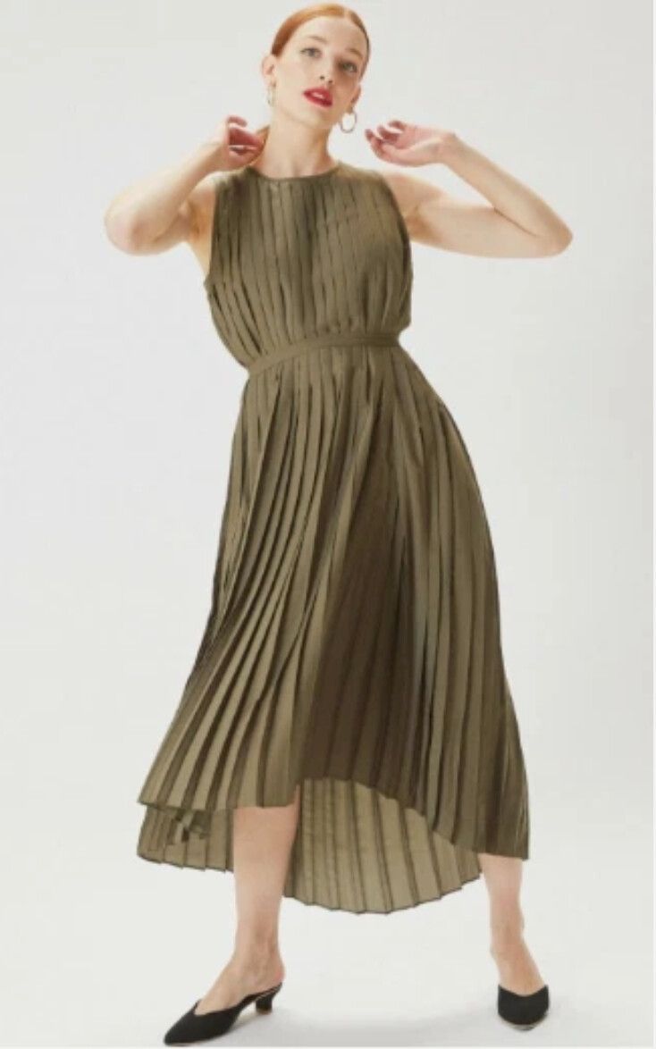 Elk Dress Pleated Olive Size 8 BNWT RRP$299 Casual Chic Minimalist Relaxed