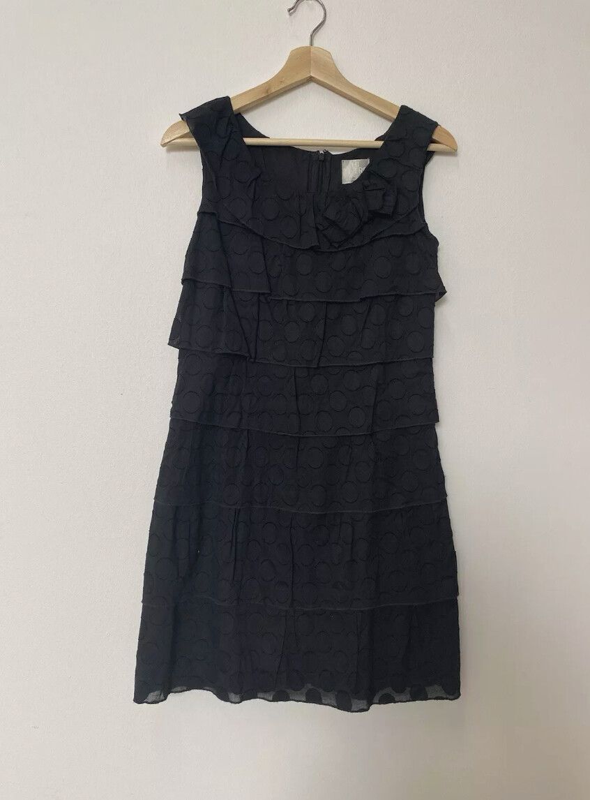 KAREN WALKER Black Frill detail mini dress size 8 summer party relaxed cute 90s