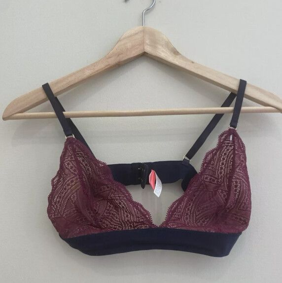 Sass & Bide Burgandy/Navy Lace Bralette Size Large 90s Intimate Party Shee