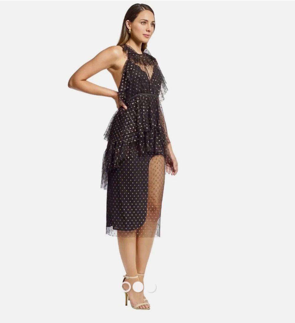 ALICE MCCALL - BNWT RRP $450- You And Me Dress - Black Mesh Gold Dot- Size 10