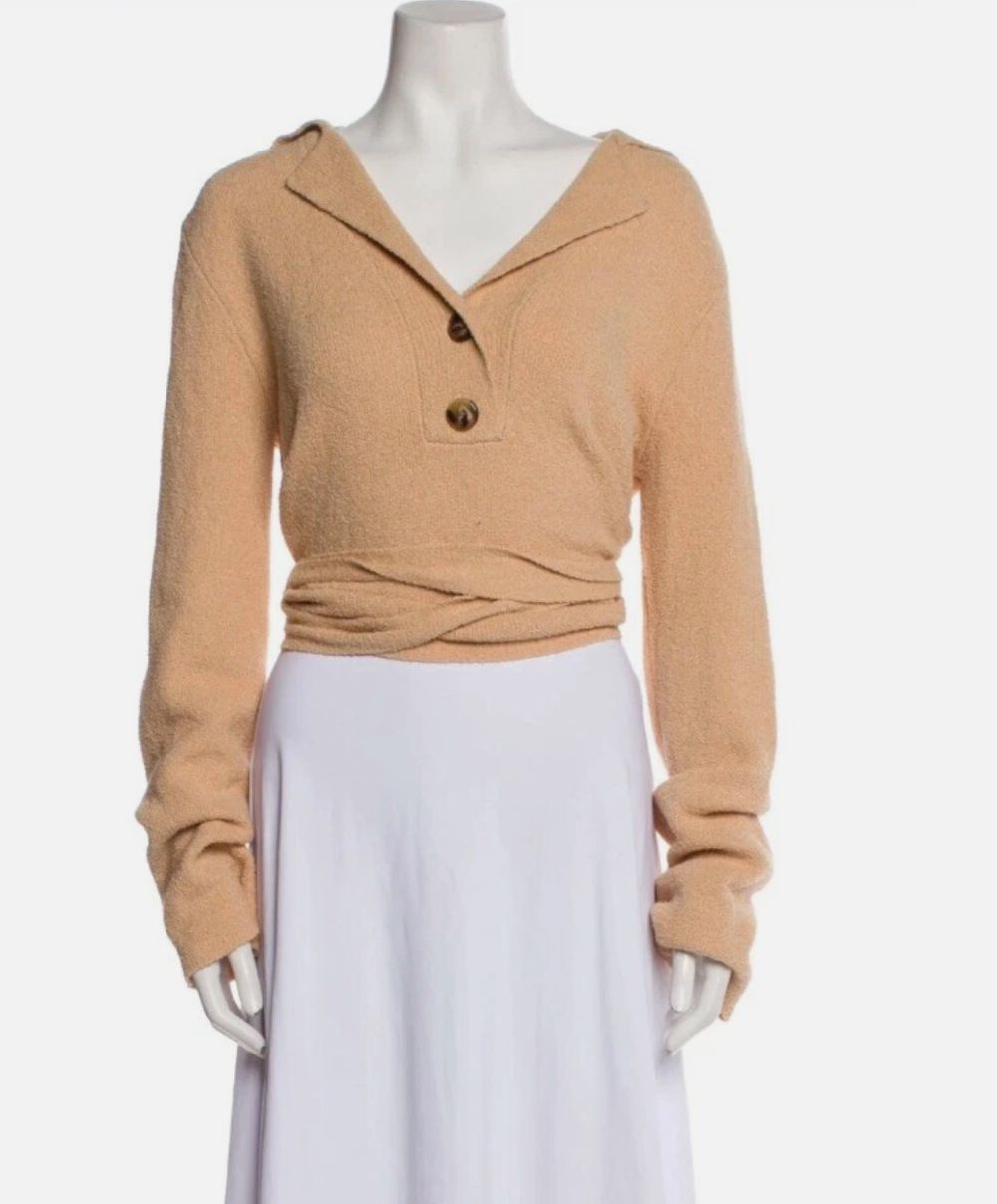 NANUSHKA V Neck Long Sleeve Crop Top Size Large Minimalist Chic Casual Layered