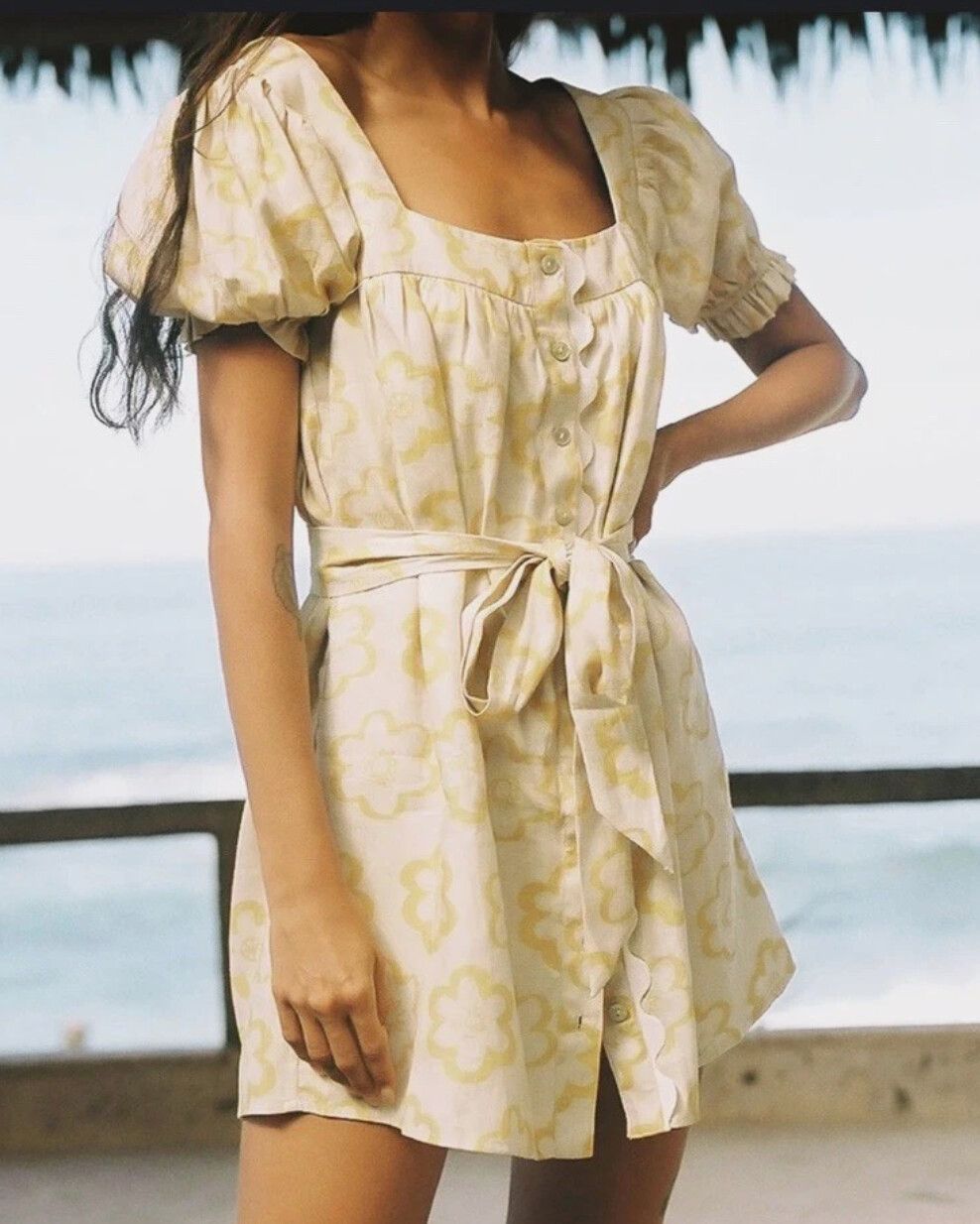 Skin-studio BNWT Yellow Floral Mini Dress Size 10 Minimalist Chic Casual Summer