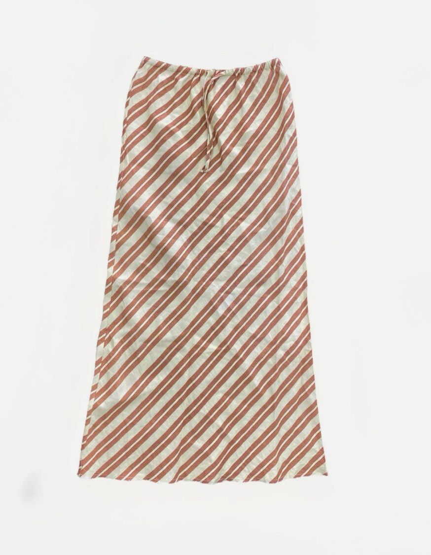 Venroy Linen Yellow Brown Striped Maxi Skirt Size Small Summer Holiday Beach