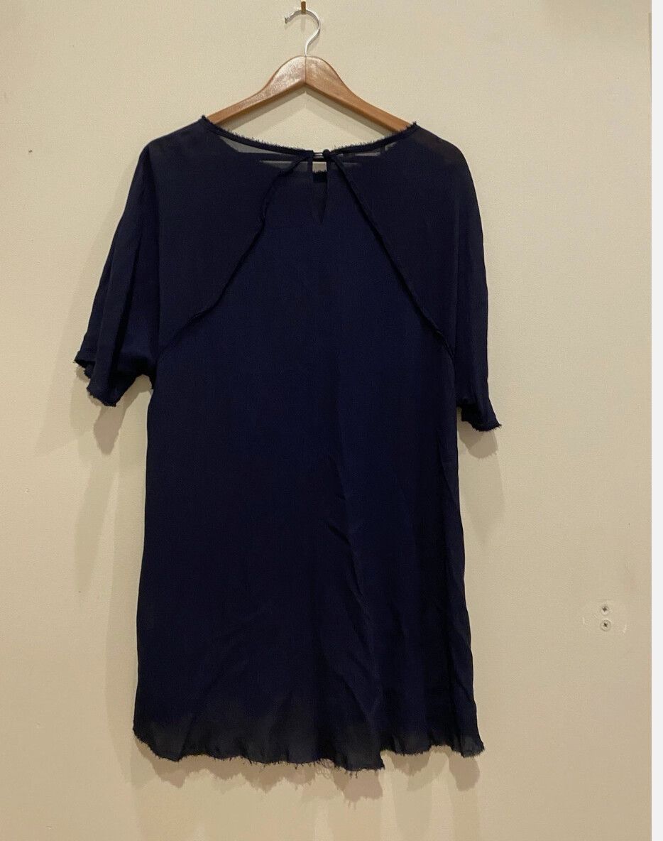 Morrison Navy Sheer Blouse Size Small Raw Hem Casual Minimalist Chic Designer